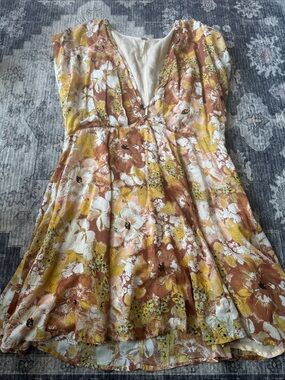 Free People Rust, Yellow & White Floral V-Neck Mini Dress